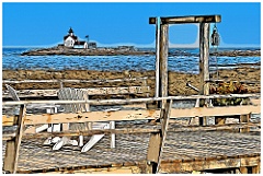 Chairs Beckon Visitors with Lighthouse Offshore - Digital Painti